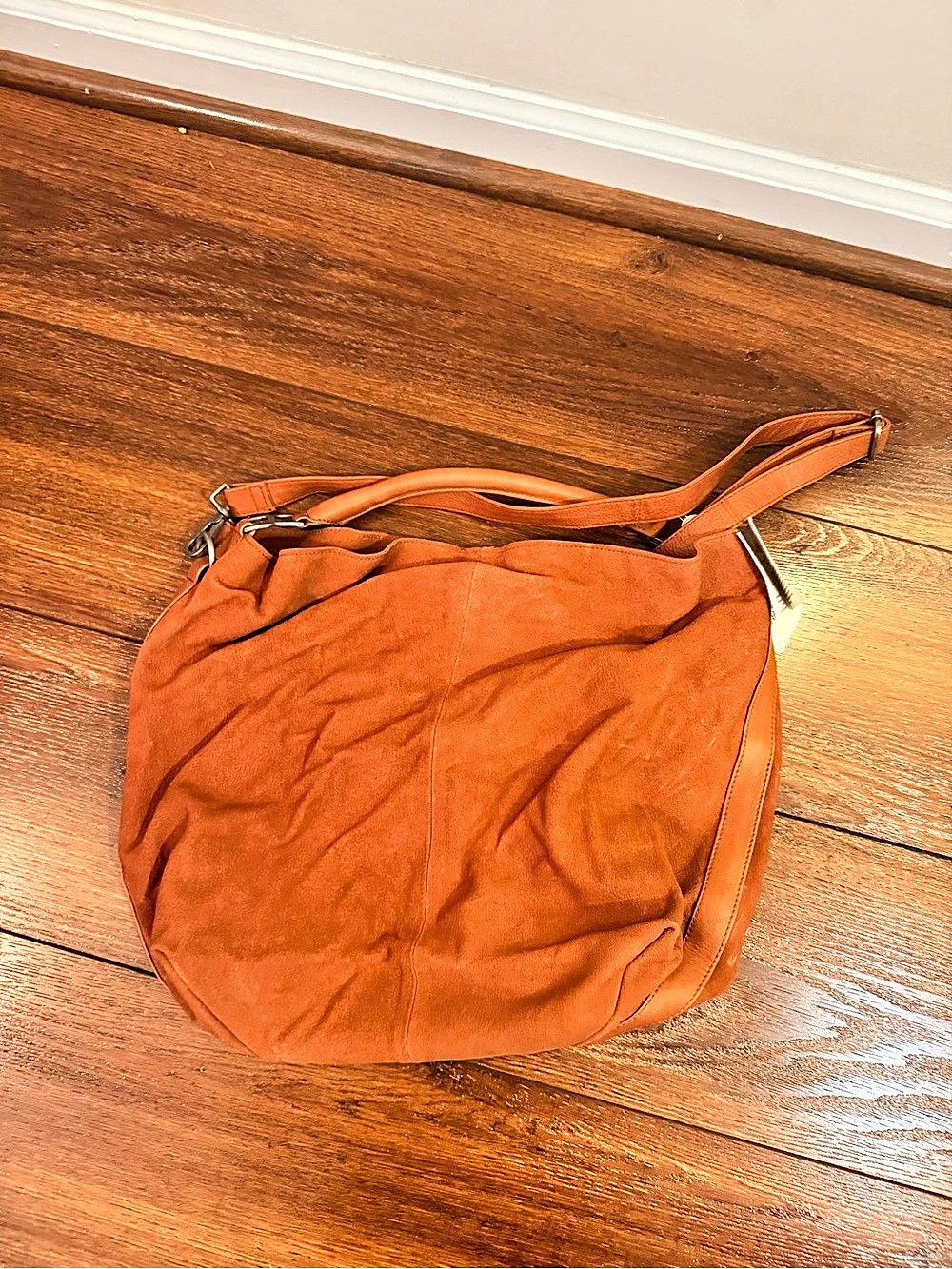 Free People Bobbi Slouch Suede Tote in rust brown color